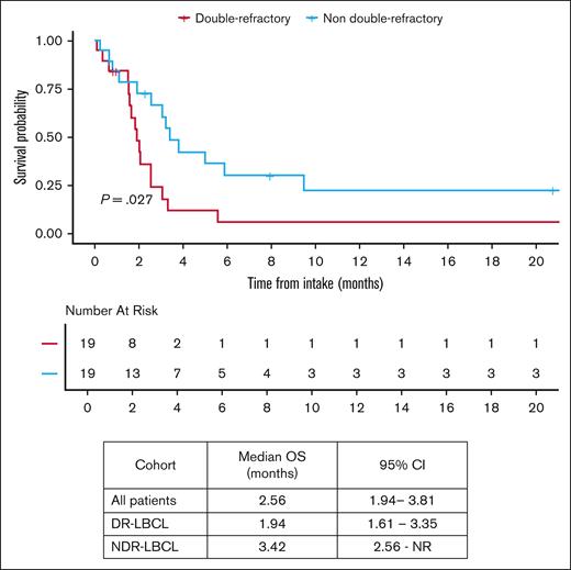 OS by DR status in patients who did not proceed to CAR T-cell therapy.