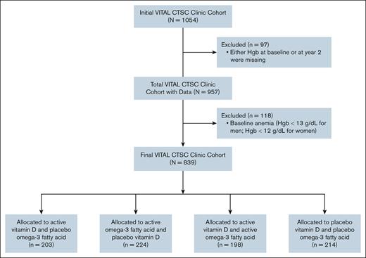 Flowchart of included participants from the initial VITAL Boston CTSC cohort. Hgb, hemoglobin.
