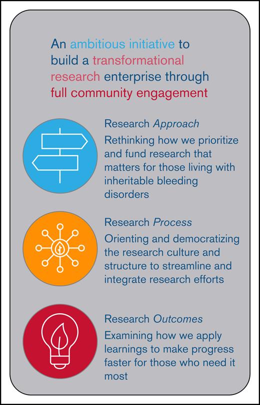 Core areas targeted by the BDRC to create a transformational, community-engaged research enterprise. These core areas include re-envisioning the approach to research, creating a novel process to prioritizing and conducting research, and focusing on outcomes that are meaningful to people who live with BDs. This included prioritizing meaningful research topics, streamlining and democratizing research processes, and ensuring outcomes are relevant, representative, and broadly shared.