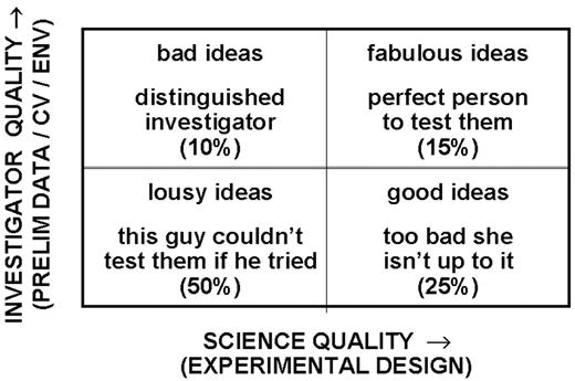 Figure 3. The grant quadrants. / Abbreviations: Prelim, preliminary; CV, curriculum vitae; ENV, environment.