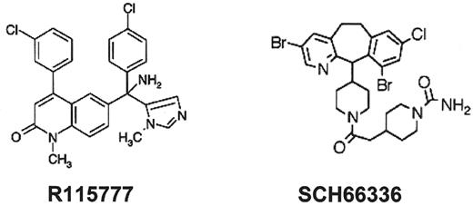 Figure 3. Chemical Structure of the farnesyl protein transferase (FPT) inhibitors R115777 (tipifarnib) and SCH66336 (lonafarnib).