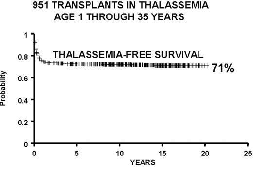 Figure 4. All protocols used in 951 consecutive transplants from HLA-identical donors in thalassemia from December 17, 1981, through January 30, 2003, and calculated as of March 1, 2003: 15 second transplants and 11 HLA-identical matched unrelated donors.