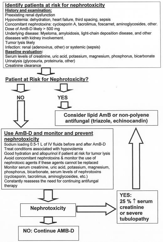 Figure 6. Managing amphotericin B-deoxycholate (AmB-D) nephrotoxicity.