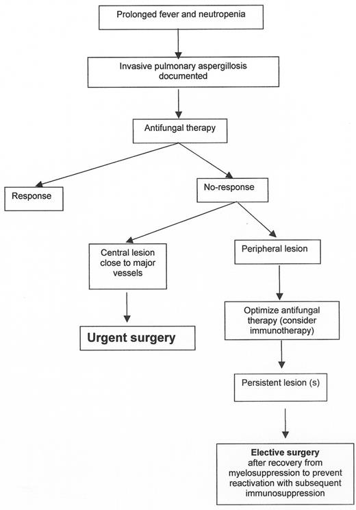 Figure 9. Role of surgery in pulmonary aspergillosis in patients with hematologic cancer.