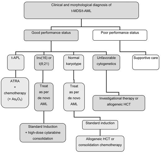 Figure 1. Decision tree for the management of therapy-related myeloid leukemia.