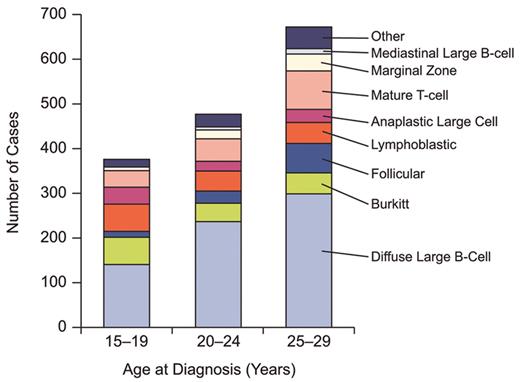 Sandlund Figure 3. Histologic types of non-Hodgkin lymphoma by age group, SEER, 2001–2004, ICDO-3 (source - SEER 17).