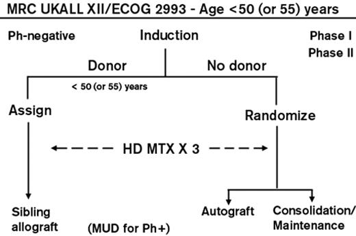 Figure 1. Overall schema for the international ALL trial conducted by the MRC and ECOG.
Reprinted with permission from Rowe JM. Optimal management of adults with ALL. Br J Haematol. 2009;144:468–483.44
