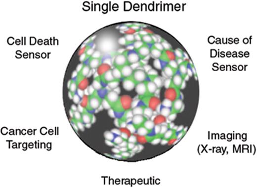 Figure 3. A single dendrimer can be used to produce a nanostructure by direct conjugation of multiple moieties directly to different branches of the molecule.