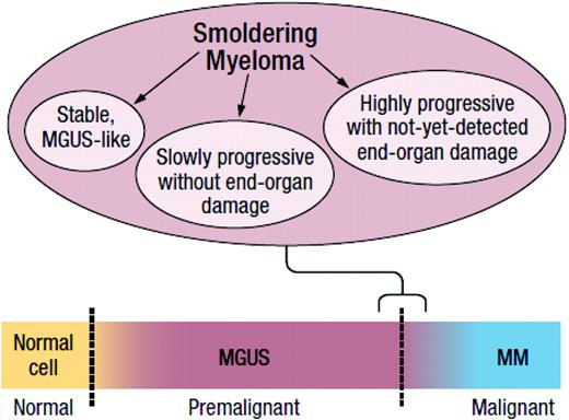Figure 3. The clinical dilemma of smoldering myeloma. (Reprinted with permission from Waxman et al., 2010.43)