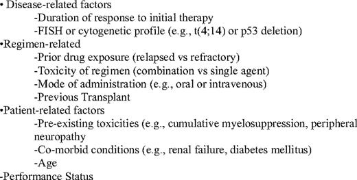 Factors in selecting treatment for relapsed/refractory myeloma