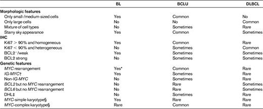 Pathologic and genetic features that can facilitate the distinction between BL, BCLU, and DLBCL4