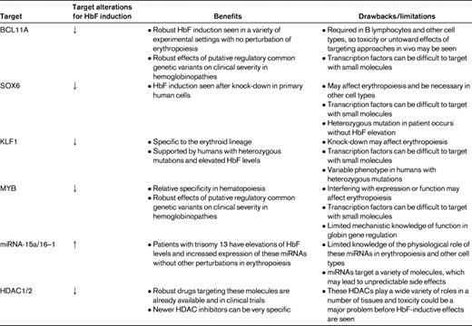 A sampling of molecular targets for HbF induction