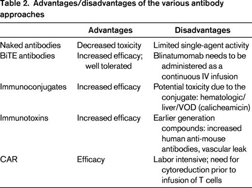 Advantages/disadvantages of the various antibody approaches