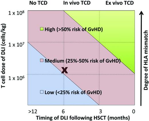 Figure 2. Multiple factors determine development of GVHD after DLI. (Figure used with permission from Yun and Waller.7)