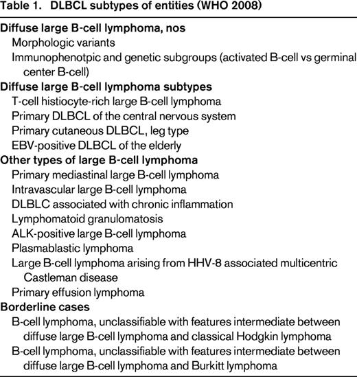 DLBCL subtypes of entities (WHO 2008)