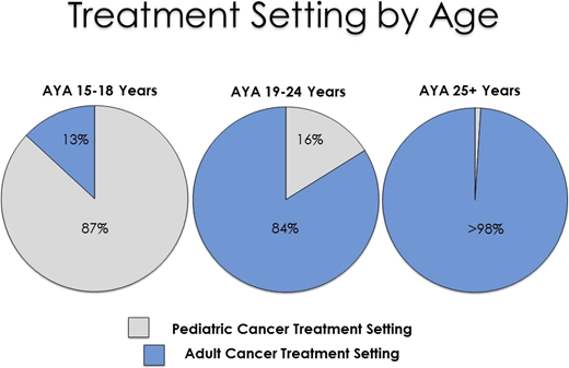 Figure 2. Initial treatment setting among AYAs with acute lymphoblastic leukemia from 2004 to 2014 in California.26