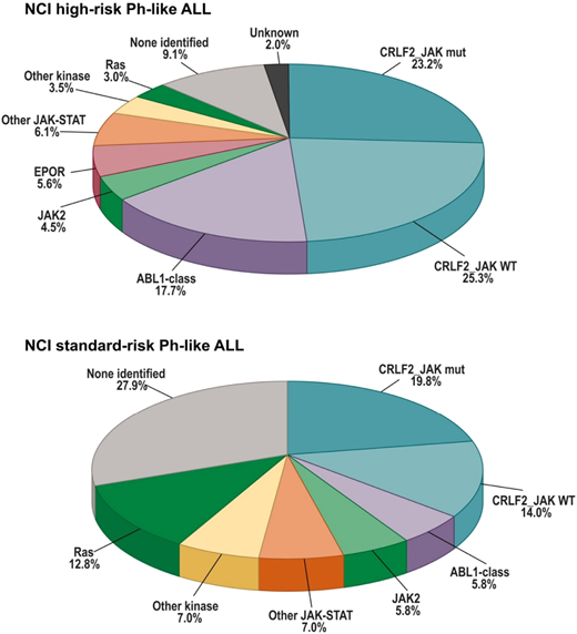 Figure 1. Frequencies of kinase subgroups in NCI high-risk (HR) and standard-risk (SR) patients who are Ph like. Reprinted from Reshmi et al20 with permission.