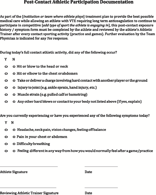 Figure 3. Postcontact form for athlete.