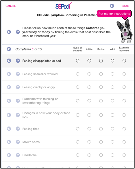 Symptom screening in a pediatrics tool.