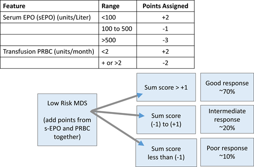 Scoring system for prediction of response to ESA-based therapy in MDS patients. Adapted from Hellström-Lindberg et al.13