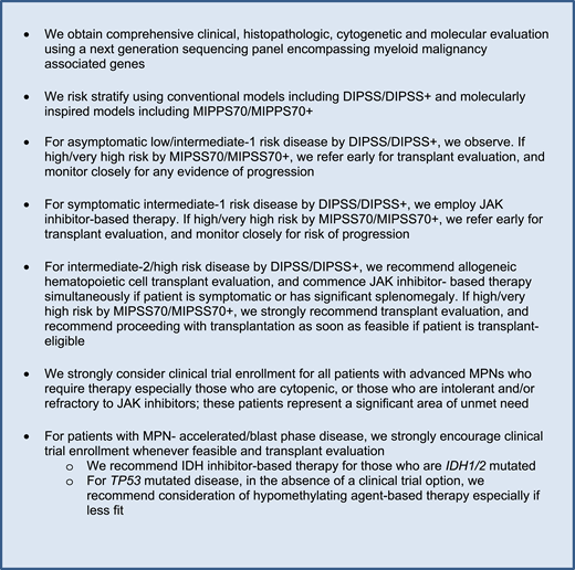 Our approach to risk stratification and management of advanced-phase MPNs.