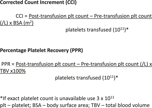 Formulae used in the diagnosis of platelet refractoriness. 5