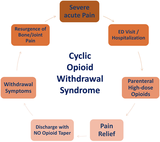 Cycle of opioid withdrawal syndrome in SCD.