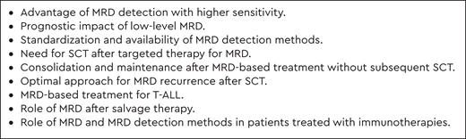 Open questions in MRD-based treatment.