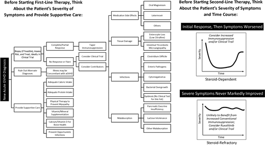 Considerations for therapy of GVHD in the first line and beyond.