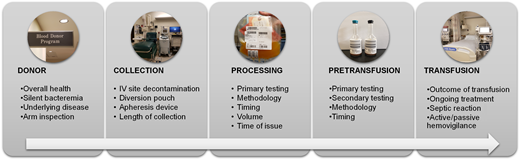 Elements to consider in mitigation of bacterial contamination of platelets. IV, intravenous.