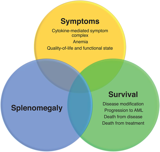 Treatment needs in patients with MF. AML, acute myeloid leukemia.