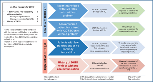 How to manage TF decisions in pregnant SCD patients. abs, antibodies.