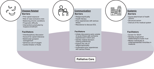 Barriers and facilitators of high-quality EOL care for people with SCD.