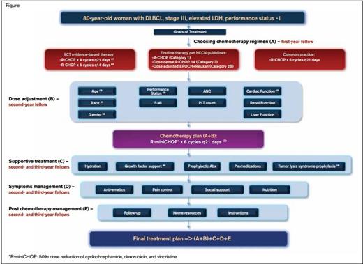 Example Treatment Plan. Treatment plan illustrating the case of an 80-year-old woman with advanced-stage DLBCL and a good performance status.