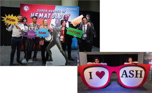 Several spirited attendees take a pause for pictures at the iconic Photo Zone in ASH Central.