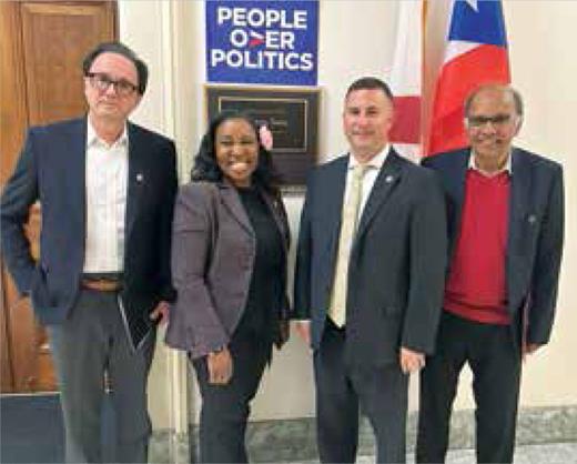 Pictured left to right: Marcos de Lima, MD (Ohio State University, Columbus, OH); Dorothea Douglas, MD (Nemours Children’s Hospital, Orlando, FL); Rep. Darren Soto (D-FL); and ASH President Mohandas Narla, DSc (New York Blood Center, New York, NY).
