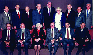 Drs. Oscar D. Ratnoff, Marshall A. Lichtman, Joseph F. Ross, Eugene P. Cronkite, Wendell Rosse, Helen M. Ranney, Ernst R. Jaffé, Y.W. Kan, and John W. Harris. Bottom row, from left to right: Drs. David G. Nathan, E. Donnall Thomas, Jane F. Desforges, Alvin M. Mauer, Ernest Beutler, and Samuel I. Rapaport.