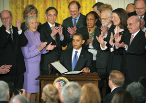 President Barack Obama Signing an Executive Order Reversing Former President Bush’s Policy Limiting Federal Funding of Embryonic Stem Cell (ESC) Research.
