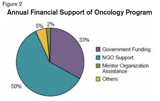 Distribution of annual financial support for an oncology program in a twinning initiative5.Pie chart used with permission from St. Jude Children’s Research Hospital.